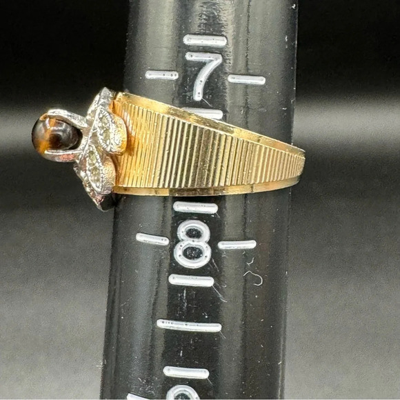 Vintage Tiger Eye Cocktail Ring Marked 14K GE ESPO - Picture 10 of 13